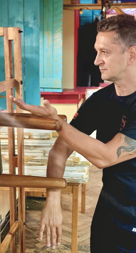 Sifu Adrian Badea training on the Wooden Dummy at Dartford Wing Chun